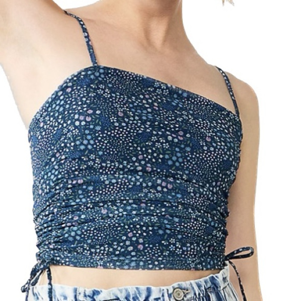 Juniors' SO® Side Cinched Cropped Print Cami Blue Size XXL